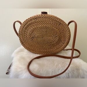 Natural Brown Handmade Oval Rattan Crossbody